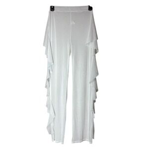 Sheer Ruffle Overlay Pants White Mesh‎ Beach Cover Up Lounge Fetival Sheer Small